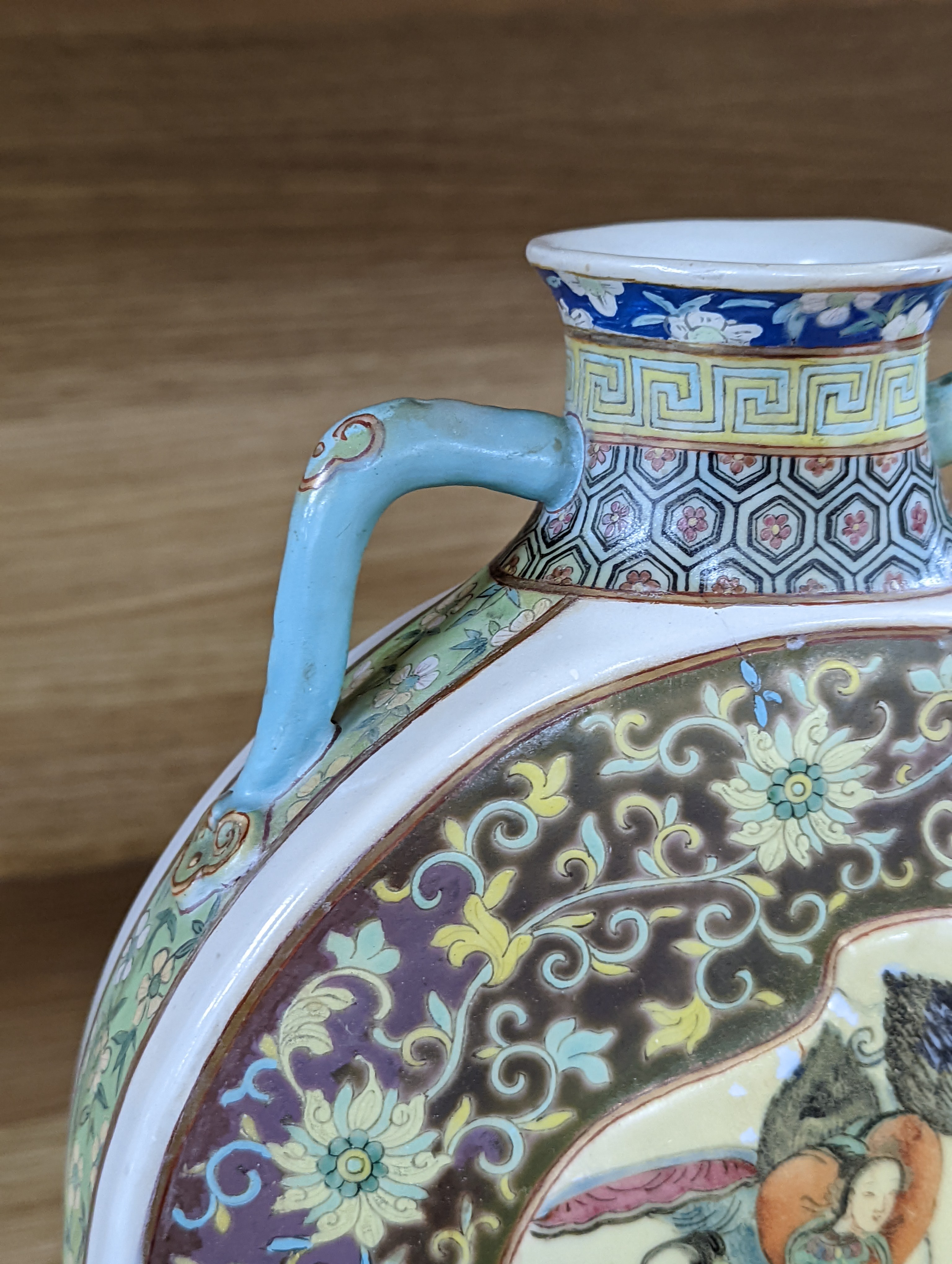 A Chinese famille rose moon flask, 19th century, restored 27cm